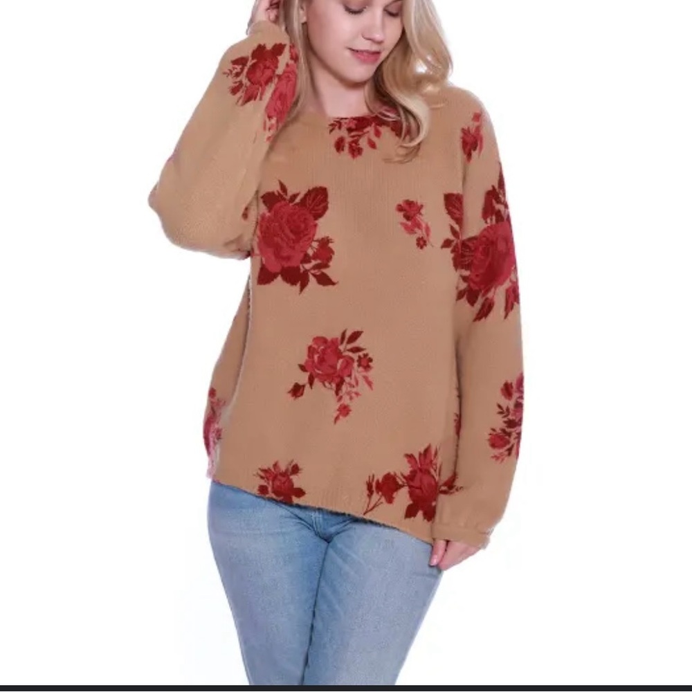 Altar’d States tan red flower oversized long sleeve sweater size large